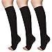 3 Pairs Open Toe Compression Socks Women Knee High Toeless 15-25 mmHg (S/M)