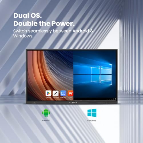 Image of Cornea 65 Inch All in One Interactive Smart Board 3840X2160 Pixel 4K UHD Display and Dual Operating System Android and Windows Version with K-12 Content WritePro for Office, School