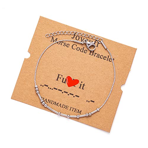 Image of JoycuFF Inspirational Morse Code Bracelets for Women Silver Beads Jewelry Encouragement Mantra Gifts for Her