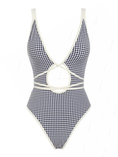 Vintage Criss Cross Leopard Floral Backless Plunging Neck One-Piece Swimsuit for Women