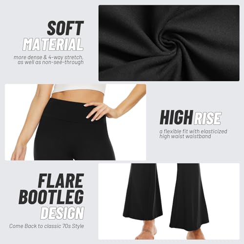Sundwudu Black Flare Yoga Pants for Women - Soft High Waist Bootcut Leggings Tall & Long Palazzo Pants for Women, 1-black, M