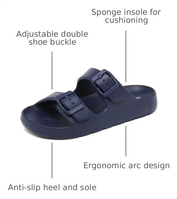Image of INMINPIN Boys Girls Double Buckle Slide Sandals Comfort Beach Pool Shower Slippers Adjustable Indoor Outdoor Little Kid /Big Kid