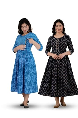 Image of Women's Maternity Kurti for Feeding Zippers |Easy Breastfeeding Kurti for Nursing Pre and Post Pregnancy (Combo of 2 Kurti)