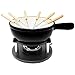 Big BBQ - Cacerola para fondue, fondue de queso, fondue de chocolate, fondue de carne, 2 litros, incluye hornillo, quemador y pinchos (esmaltado blanco y negro)
