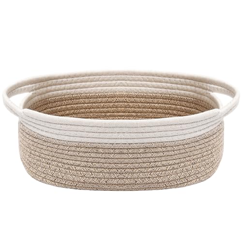 Image of JMvicyroam Small Woven Basket, Empty Gift Basket, White&Oatmeal /1 Pack | Small Gift Basket, Cotton Rope, 12 x 8 x 72 in, Handles, Includes Ribbon and Bag, Birthday Gift Basket