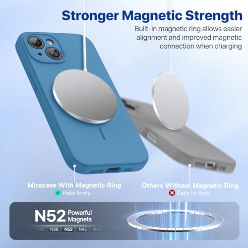 Image of Miracase Magnetic for iPhone 15 Plus Case, [Soft Anti-Scratch Microfiber Lining], Compatible with MagSafe, Liquid Silicone Shockproof Drop Protection Phone Case for 15 Plus, Capri Blue