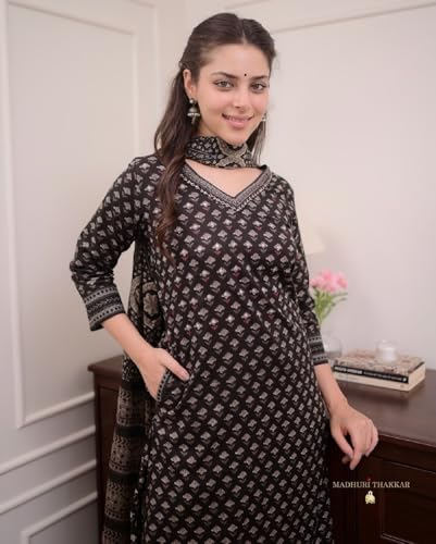 Image of FABNEX Kurta Set for Women | Women Kurta Pant Set |Cotton Blend Regular Women Kurti with Dupatta (Mix Kurta Set 2)