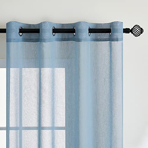 EMEMA Set of 2 Sheer Voile Curtains with Eyelets Transparent Voile Polyester Eyelet Curtain Transparent Living Room Airy Decorative Curtain for Bedroom 140 x 260 cm (W x H) Dusty Blue - Image 3
