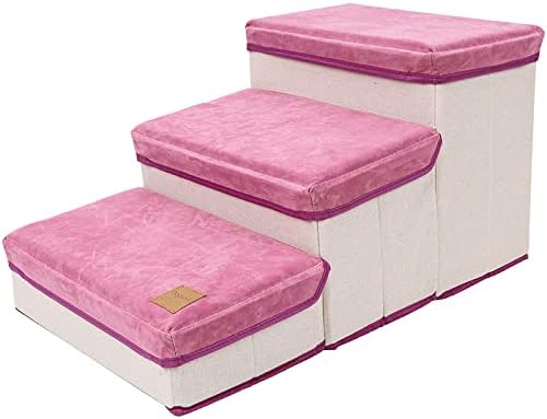 Pet Stairs for Small Dogs, 3-Step Dog Stairs with Container for High Beds and Couch, Pet Steps for Small Dogs and Cats, and High Bed Climbing, Non-Slip Balanced Dog Indoor (Brown)