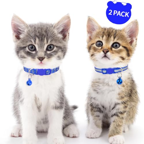 Image of Taglory 2 Pack Cat Collar with Bell, Breakaway Buckle and Reflective Strip | Adjustable 15-20 cm for 2-6 Months Cat, Quick Release Clip, Kitten and Adult Cats, Spare Collar Included, Indoor Outdoor Use