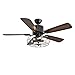 APBEAMLighting Industrial Caged Ceiling Fan Light with Remote Control 52 Inch Vintage Ceiling Fan Light Farmhouse Black Retro Indoor Fandelier with 5 Reversible Wood Blades for Living Room Bedroom