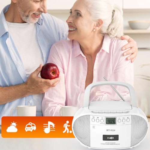Przenośny radioodtwarzacz kasetowy CD, głośnik Bluetooth, odtwarzanie USB, radio AM/FM, przenośny Boombox z pilotem zdalnego sterowania, zasilanie sieciowe / bateryjne