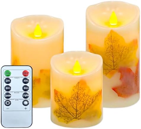 Lot de 3 bougies sans flamme vacillantes en forme de feuille d'ér...