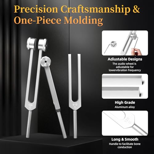 tuning forks for healing instrument 128hz 256hz 512hz - tuning fork set with reflex hammer sound healing instruments for essential yogachakrasound therapymeditation beginner