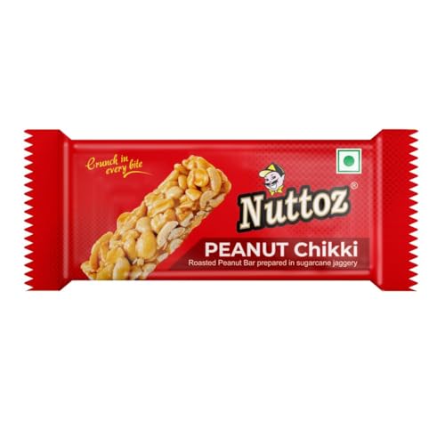 Image of Nuttoz Peanut Chikki JAR | Made with Jaggery | Gajak | Traditional Indian Sweet | Protein Rich Snack | Nutritious Energy Bar | Gazak (50 Bars, 15 Gm Each - 750gm)