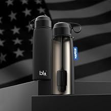 BLU All-in-ONE | Vacuum Insulated Stainless Steel Water Bottle Flask with a Filter 26oz | Made in The USA | Removes 99.99% contaminants Regular - Black