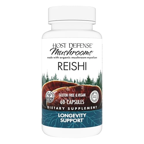 Host Defense Reishi Capsules - Heart & Immune Health Support Supplement - Mushroom Supplement to Support Energy & Vitality - Reishi Supplement to Aid Overall Well-Being - 60 Capsules (30 Servings)*