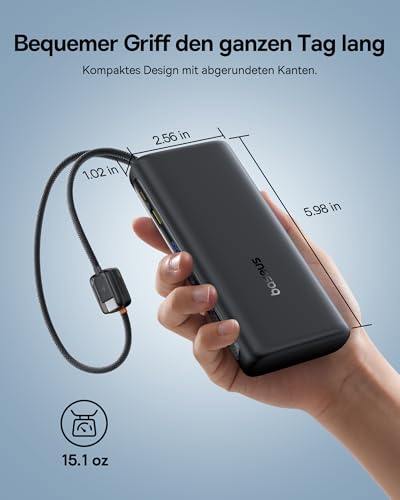 Baseus FC41 100W 20000mAh Powerbank Laptop, Schnellladen Power Bank mit 2 Integriertem USB-C Kabel, Externe Handyakkus für MacBook Pro… – Ansicht 6