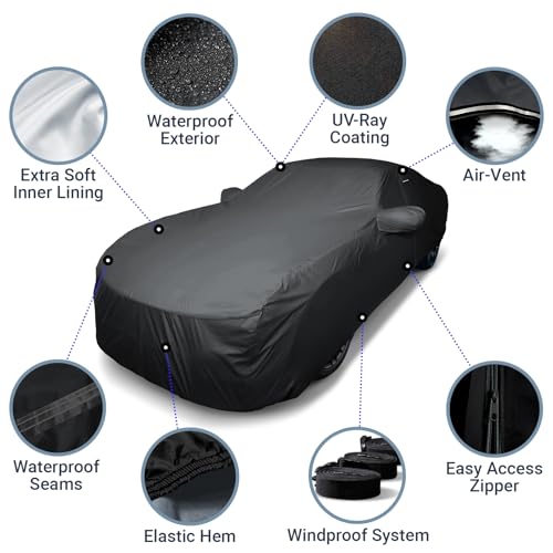 Image of iCarCover Premium Custom Car Cover for 2012-2025 BMW 3-Series Sedan Heavy Duty Waterproof All Weather Rain Snow UV Sun Protector Custom Fit Full Exterior Indoor Outdoor Protection Car Cover (Black)