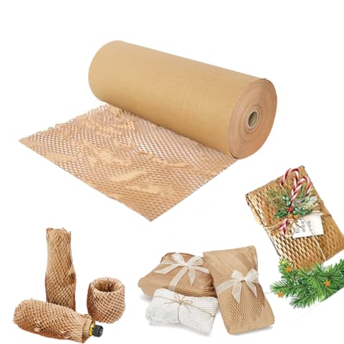 Rolka papieru do pakowania o strukturze plastra miodu 30 m x 10 cm – ekologiczna owijka amortyzująca, ochronny materiał opakowaniowy typu kraft nadający się do recyklingu, alternatywa do przenoszenia
