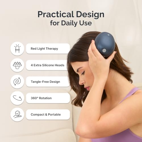 Image of Cult Aura Head Massager with Red Light Therapy | Silicone Heads with 4 Extra Attachments for Stress Relief & Relaxation