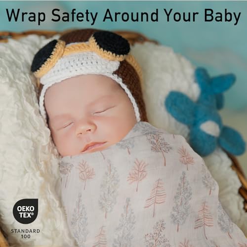 Image of GLLQUEN BABY Receiving Blanket Boy Cotton Muslin Swaddle Blankets Girl Newborn Squares Breathable & Soft Thin Baby Blankets Cloths Double Absorbent Infant Swaddling Wrap - 6 Pack (Pine Tree & Train)