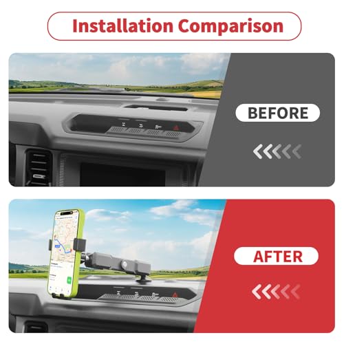 Image of Linskip Dash Universal Phone Mount for 2 /4 Door Ford Bronco Raptor & Bronco 2021-2025 2026 Accessories, Easy Clamp Cellphone Holder, One-Hand Operation, Interior Accessories