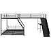 Bellemave L Shaped Bunk Bed for 3, Twin Over Full Metal Bunk Bed Frame with Size Loft Bed, Built-in Desk and Slide, for Kids Girls Boys (Black)