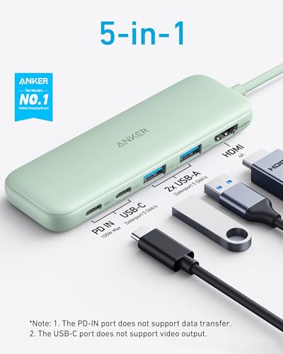 Image of Anker USB C Hub, 5-in-1 USBC to HDMI Hub with 4K Display, 5Gbps USB-C and 2 5Gbps USB-A Data Ports for MacBook Pro, MacBook Air, Dell XPS, Lenovo Thinkpad, HP Laptops and More (Green)