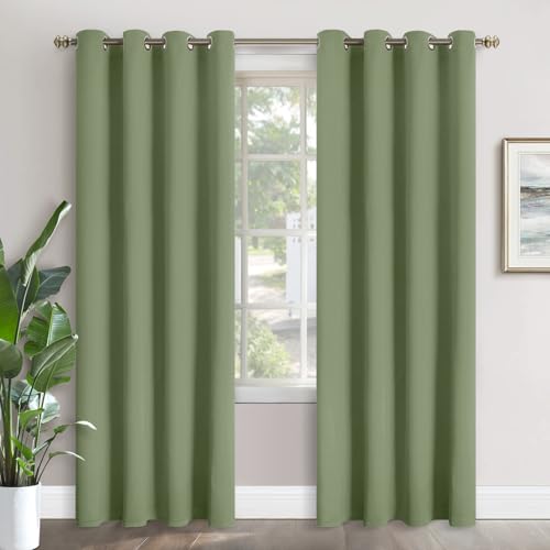 Image of YoungsTex Olive Green Blackout Curtains 84 Inches Length - Thermal Insulated with Grommet Room Darkening Long Window Drapes for Living Room Bedroom, 2 Panels, 52 x 84 Inch