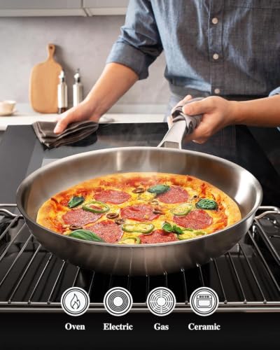 Image of VocVoi Stainless Steel Pan, 12 Inch Frying Pan, PFOA & PTFE Free, Non Toxic Skillet, Dishwasher & Oven Safe, Induction Compatible, Ceramic & Gas Cooktops