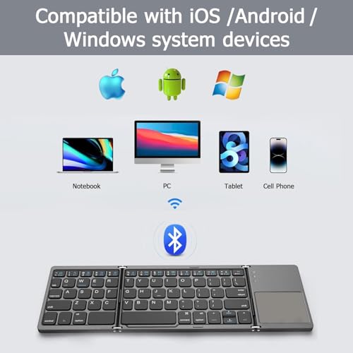 Image of COOLCOLD Foldable Bluetooth Keyboard with Touchpad - Tri-Folding Portable Wireless Keyboard, Rechargeable Full Size Ultra Slim Pocket-Sized Folding Keyboards for Android Windows iOS Tablet & Laptop