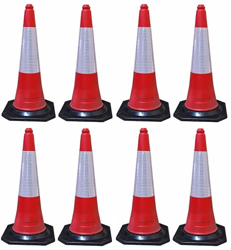 FERRETELIX® 8 Unidades Cono Señalización Base Goma 75 cm Reflectante