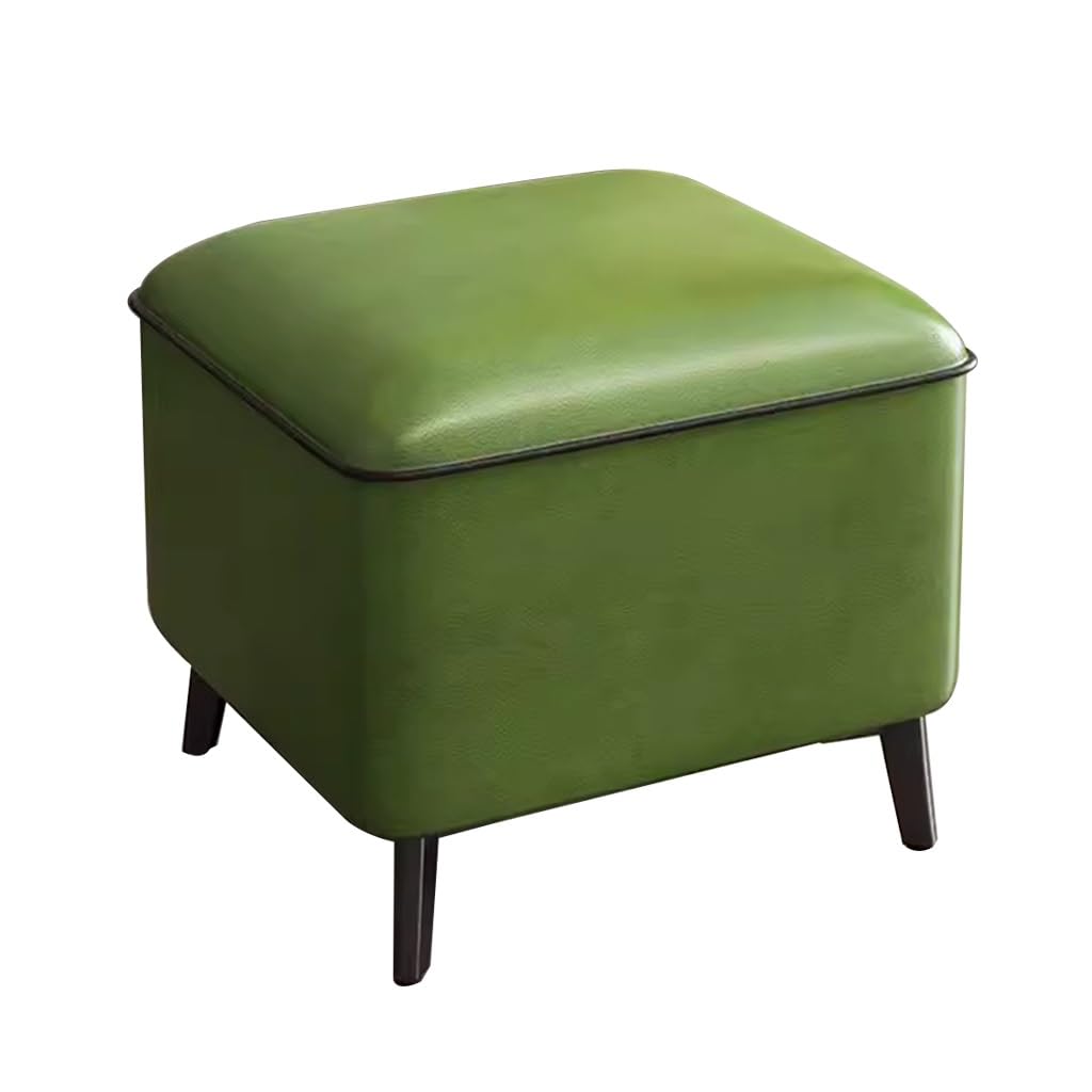 Taburete minimalista de piel verde con acabados de lujo