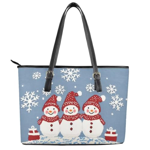 Image of Coldinair Christmas Leather Tote Bag for Women with Zipper Large Shoulder Tote Bag Shopping Casual Travel Bag Handbag Purse