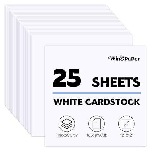 25 Sheets White Cardstock 12 x 12 65lb/180gsm Cardstock Paper Craft Paper Printer Paper for Invitations DIY Cards Crafting Menus Construction Art School & Office Use