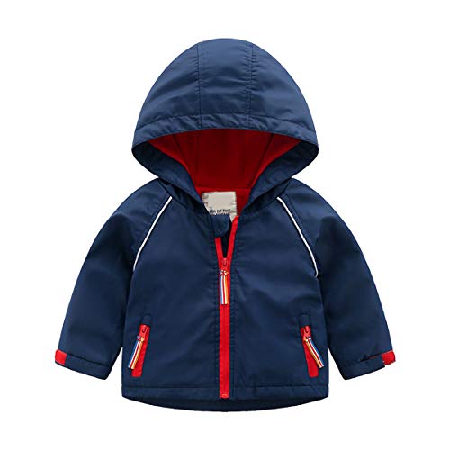 Toddler Baby Boy Hooded Zip Jacket Coat Warm Fleece Lining Windproof Casual Winter Outerwear for Kids 1-5T (Navy,18-24 Months)