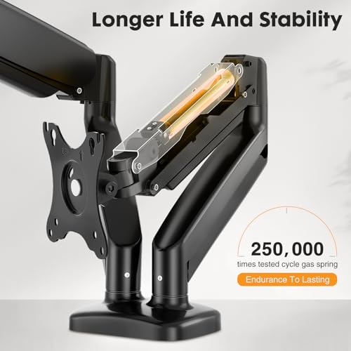 Image of DUMOS Dual Monitor Mount for Desk, Gas Spring Monitor Arm for 2 Monitors Max 32 Inches, Fully Adjustable Double VESA Mount with C-Clamp /Grommet Base, Holds Screen 17.6 lbs