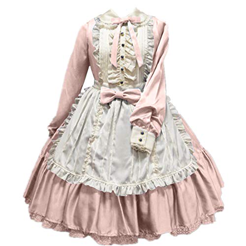 Momo Plus Size Womens Girls Sweet Lolita Dress Princess Court Skirt Cosplay Maiden Dress Pink