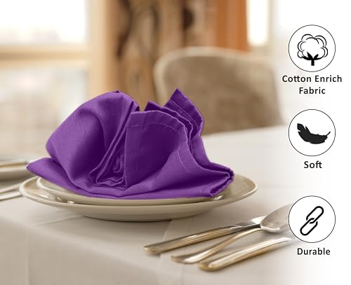 Image of Ruvanti Cloth Napkins Set of 12, 18x18 Inches Napkins Cloth Washable, Soft, Durable, Absorbent, Cotton Blend. Table Dinner Napkins Cloth for Hotel, Lunch, Restaurant, Wedding Events, Parties - Purple