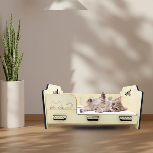 Cuccia in Legno Personalizzabile per Cani e Gatti, Beige, per Interno, con Decorazioni e Cuscino in omaggio, misura 52x34x24,5cm, Idea Regalo, Articolo Pet per Cane e Gatto Taglia Piccola e Media