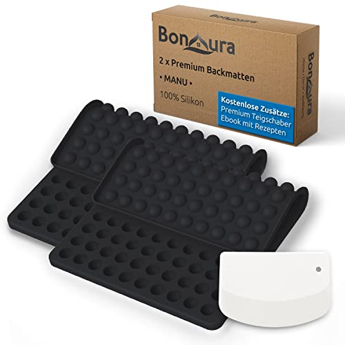 BonAura® Manu - Alfombrilla para hornear galletas para perros con recetas (2 cm), silicona para golosinas y galletas para perros con espátula Cover