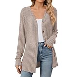 Style : Cardigan à manches longues tricoté pour femme, élégant et raffiné, avec un col en V boutonné sur le devant, offrant un pull ample et tendance de style manteau