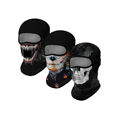 Image of Red Plume 3PCS Balaclava Full Face Mask Ski Mask UV Protection Cover Motorcycle Full Face Mask for Men Women Outdoor Sports