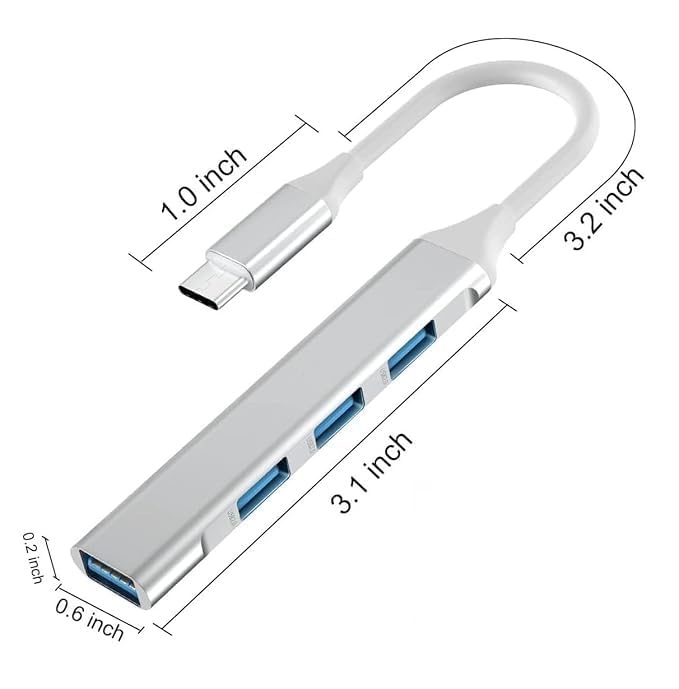 Image of 4 in 1 Portable USB C Hub (Type-C to 4 USB-A Ports) with Aluminum Shell, USB Port Hub 3.0 Compatible for PC, Tablet, and Smartphone - Black STXXOR (Type-C-HUB)