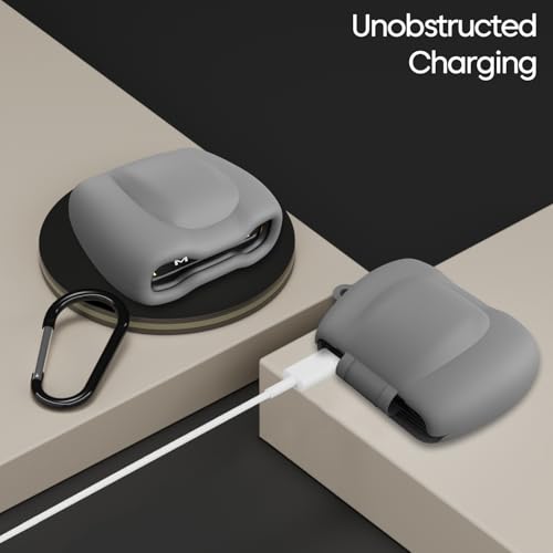 Image of Sounce Earphone Case Cover Compatible for Boult x Mustang Torq TWS Earbuds, Soft Silicone Skin Case Cover Shock-Absorbing Protective Case with Keychain [Front LED Visible] (Grey)