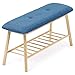 IDMarket - Banc d'entrée capitonné bambou tissu bleu