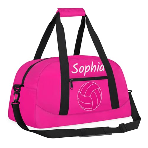 Custom Kids Duffel Bags with Name - Lightweight Gym Bag for Boys & Girls, Personalized Sports Backpack for Workout, and Travel Pink Volleyball3
