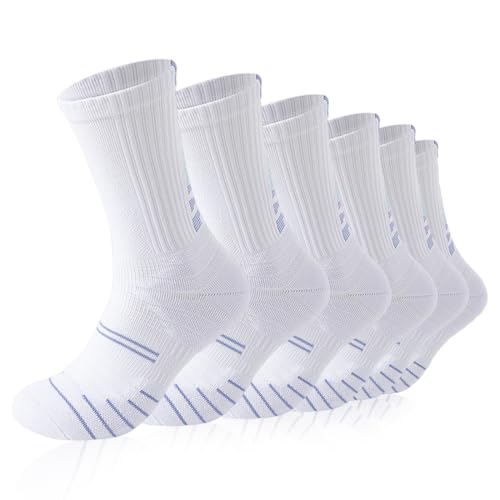 IKOPFLN 3 pares de calcetines de baloncesto, running, deportivos y de senderismo, de malla transpirable y con soporte para el arco del pie (blanco, morado)