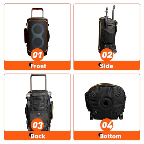 Beschermhoes voor JBL PartyBox 520, waterdichte transporttas met wielen, stofdichte opbergtas voor JBL PartyBox 520 luidsprekers voor reizen in de open lucht (zwart) - Afbeelding 6
